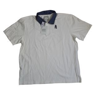 Malbon Golf x Gap Polo Shirt Mens Large White Chambray Collar Logo Preppy TAGS